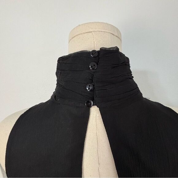 ZARA BASIC Womens Sz M Midi Dress Black 100% Silk Mock Neck Sleeveless Cocktail - Picture 10 of 12